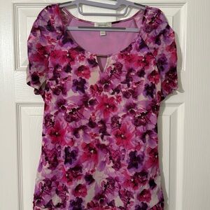 Beautiful purple and magenta flowered keyhole blouse